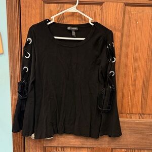INC International Concepts Black Top with Lace-Up Sleeves